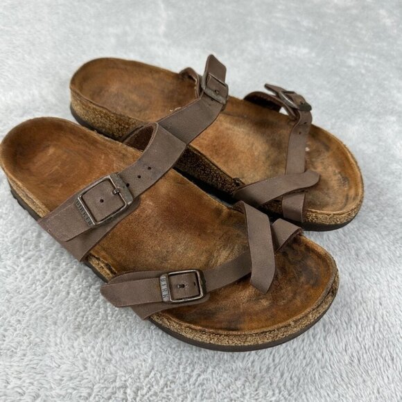 Birkenstock Miyari Brown Leather Sandals Women’s Size 37 EU - Picture 1 of 12